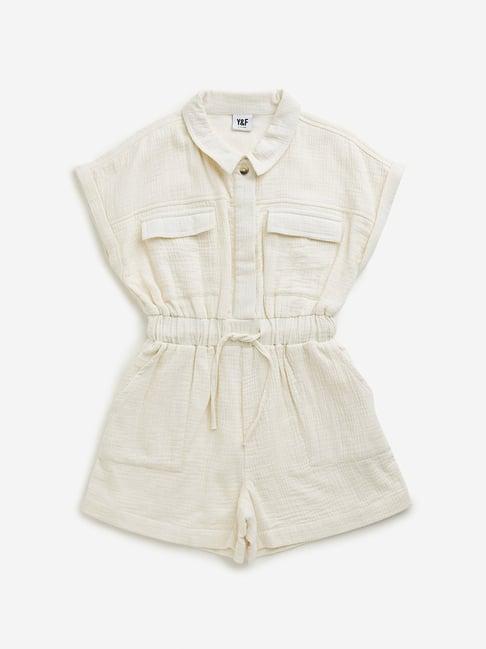 y&f kids by westside off-white textured jumpsuit