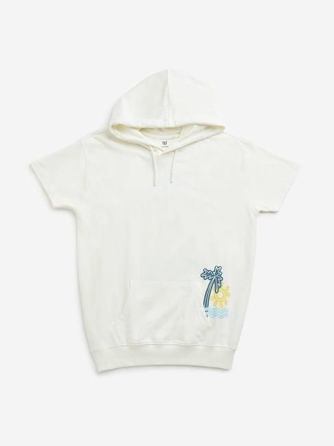 y&f kids by westside off-white tropical inspired hooded t-shirt