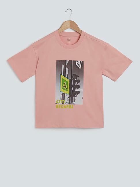 y&f kids by westside peach printed t-shirt