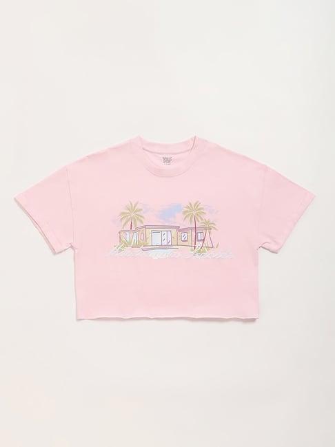 y&f kids by westside pink printed crop t-shirt