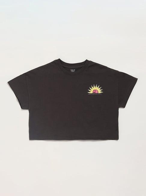 y&f kids by westside printed black crop t-shirt