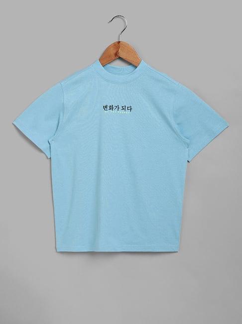y&f kids by westside printed sky blue t-shirt