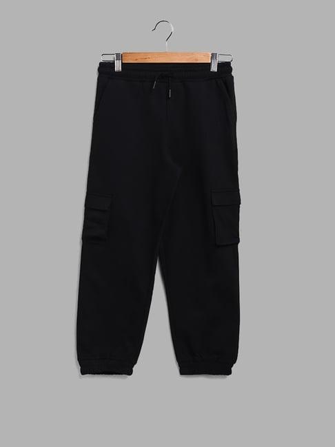 y&f kids by westside solid black cargo joggers