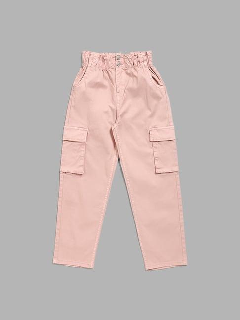 y&f kids by westside solid light orange elasticated cargo pants