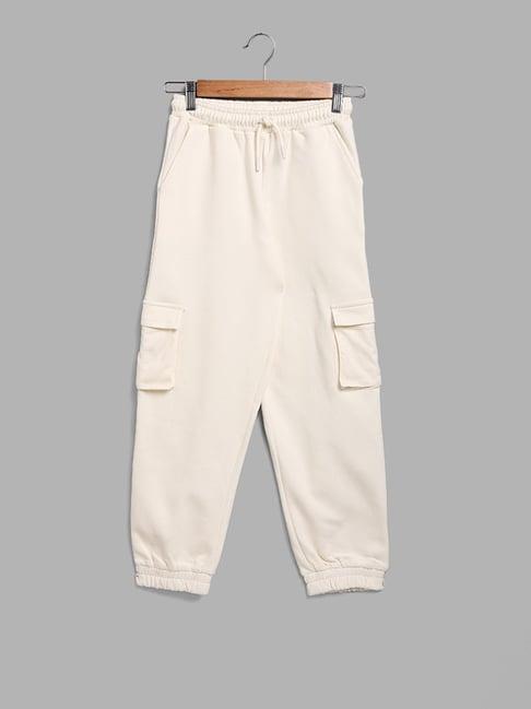y&f kids by westside solid off white cargo joggers