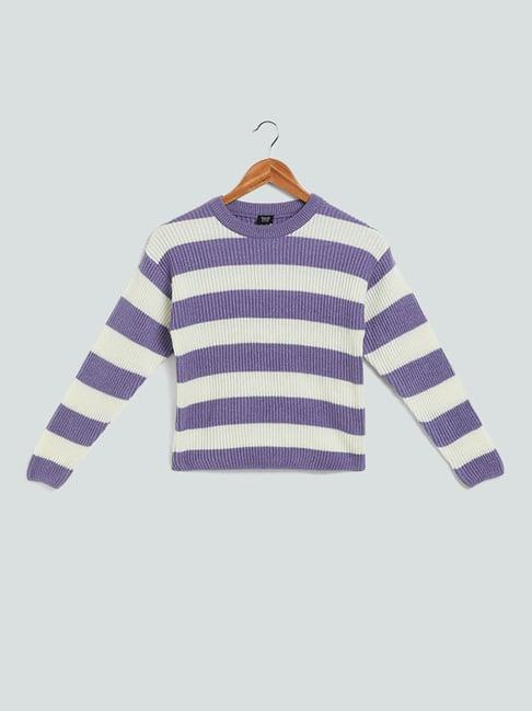 y&f kids by westside striped knit lilac sweater