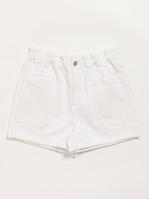 y&f kids by westside white elasticated denim shorts