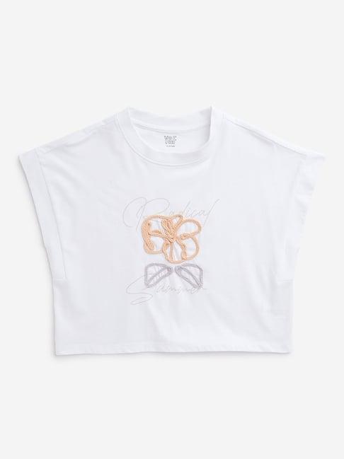 y&f kids by westside white floral embroidered t-shirt
