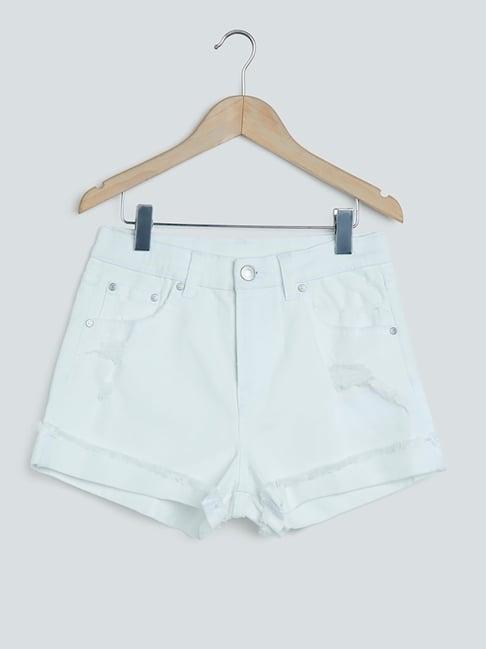 y&f kids by westside white ripped-detail shorts