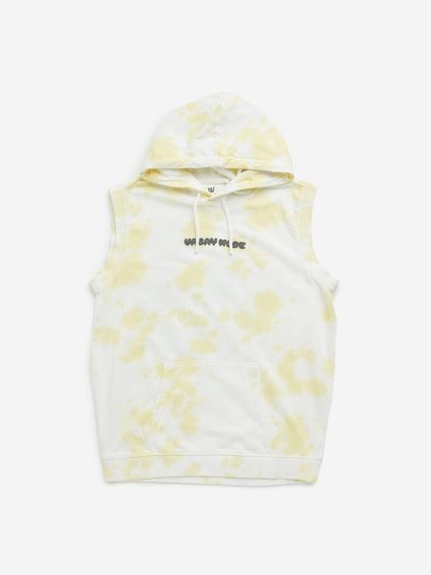 y&f kids by westside yellow tie-dye hooded cotton t-shirt