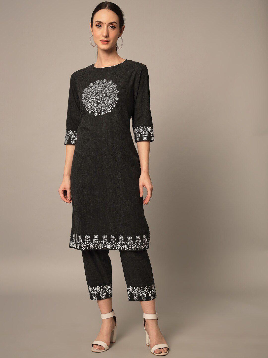 yaadleen ethnic motifs printed regular pure cotton kurta with pyjamas