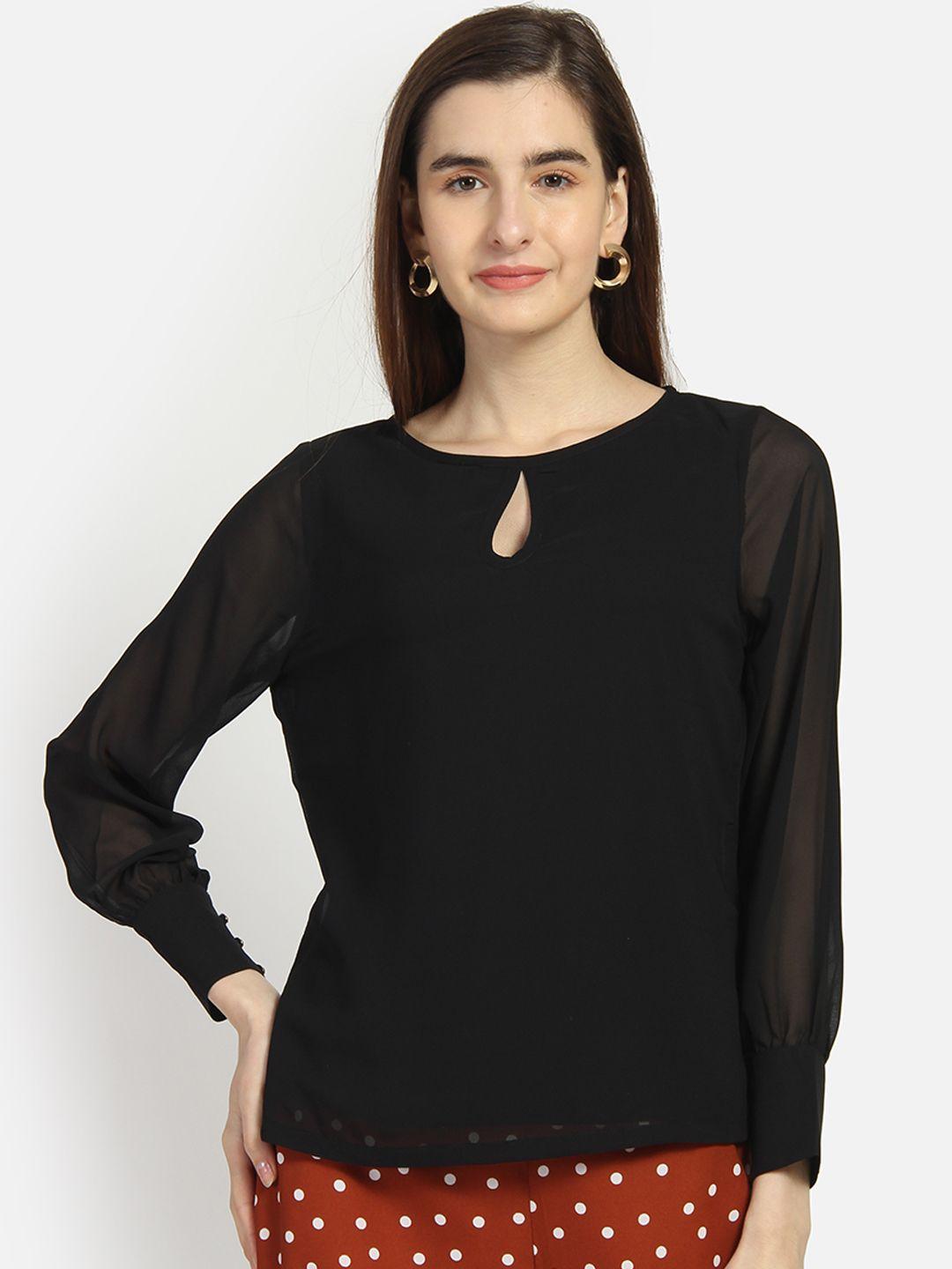 yaadleen women black printed fitted top