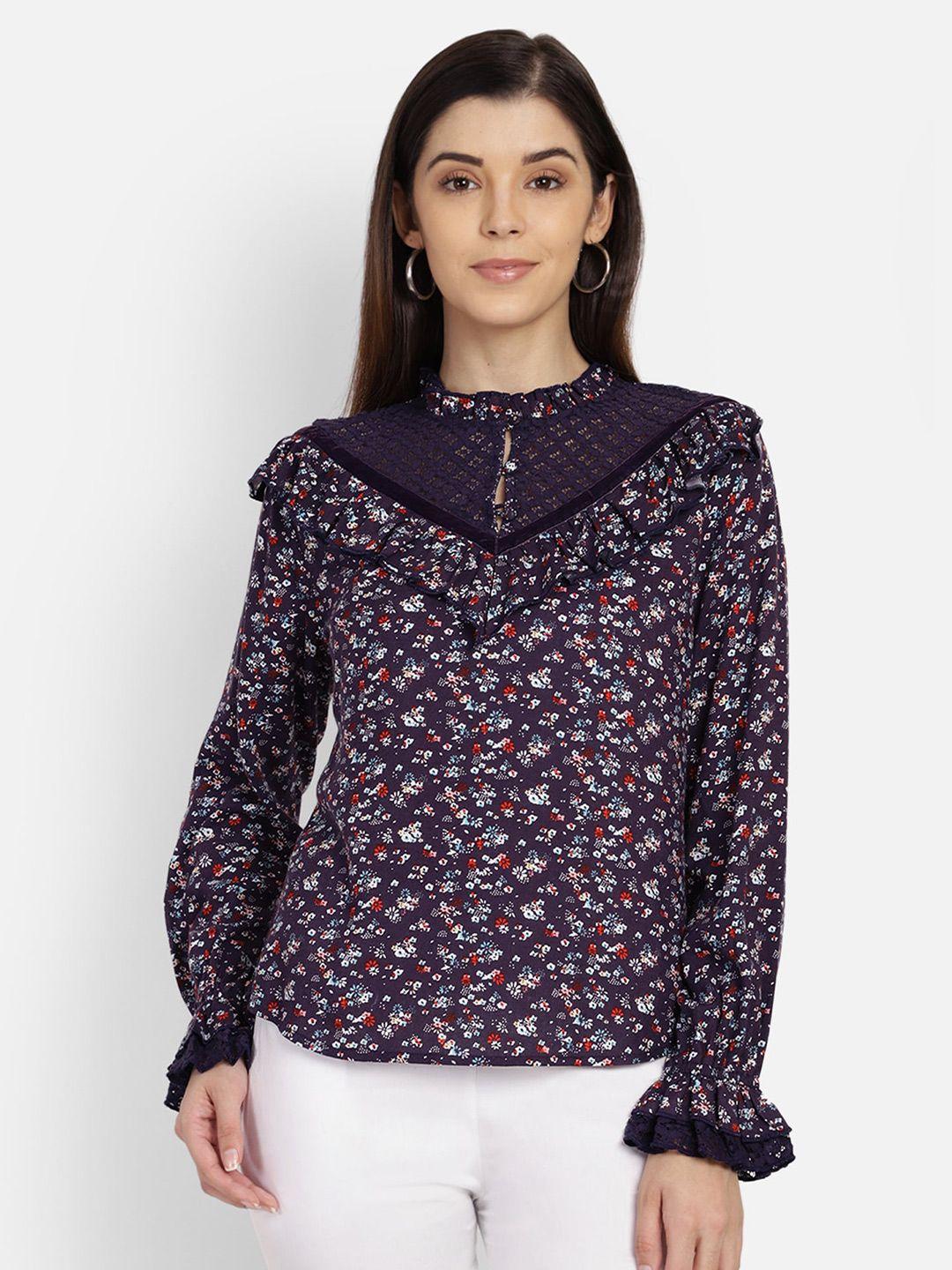 yaadleen floral printed mock neck cotton regular top