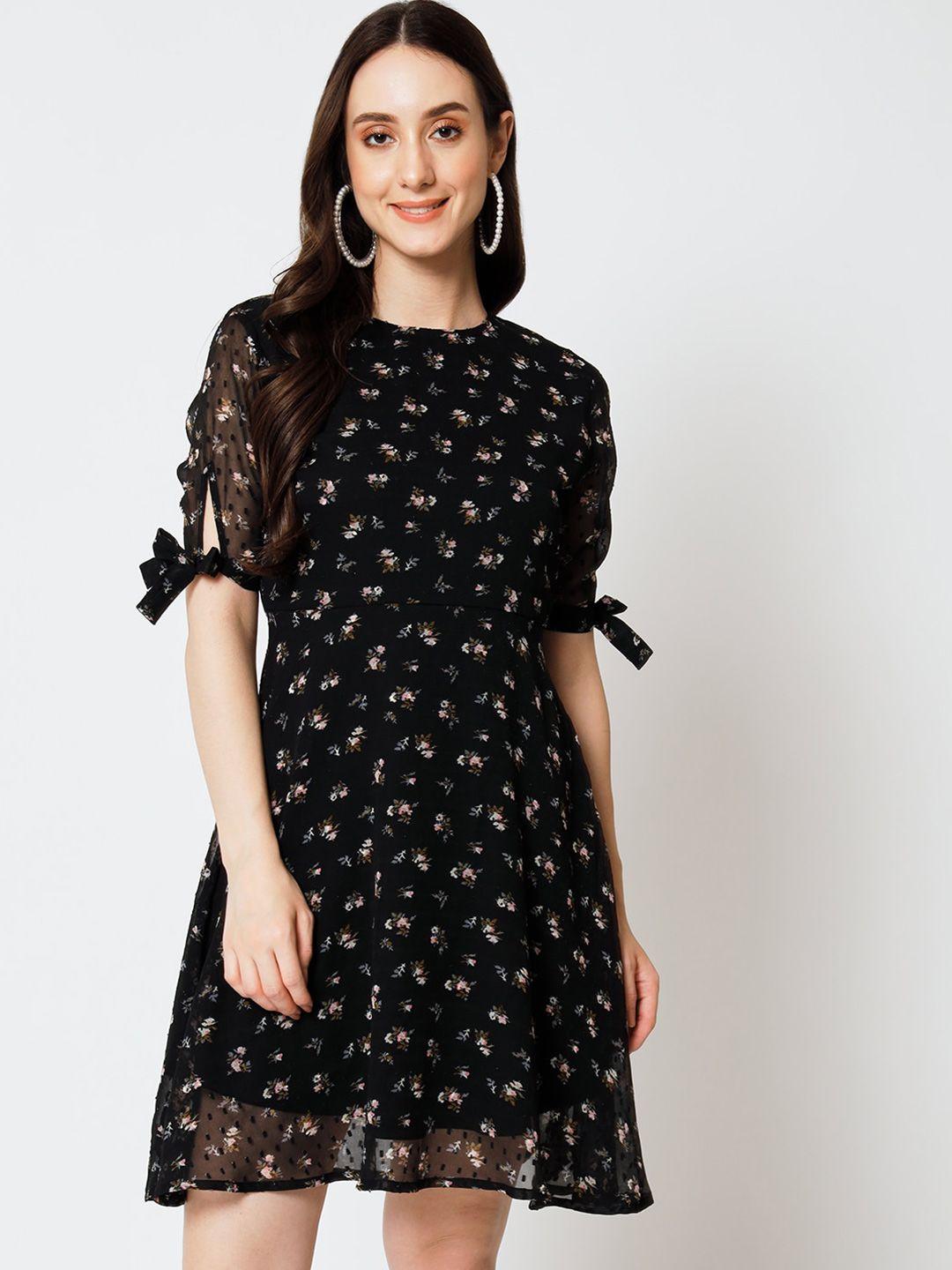 yaadleen floral printed round neck fit & flare dress