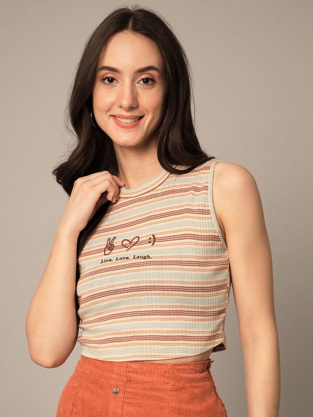 yaadleen multicoloured striped pure cotton crop top