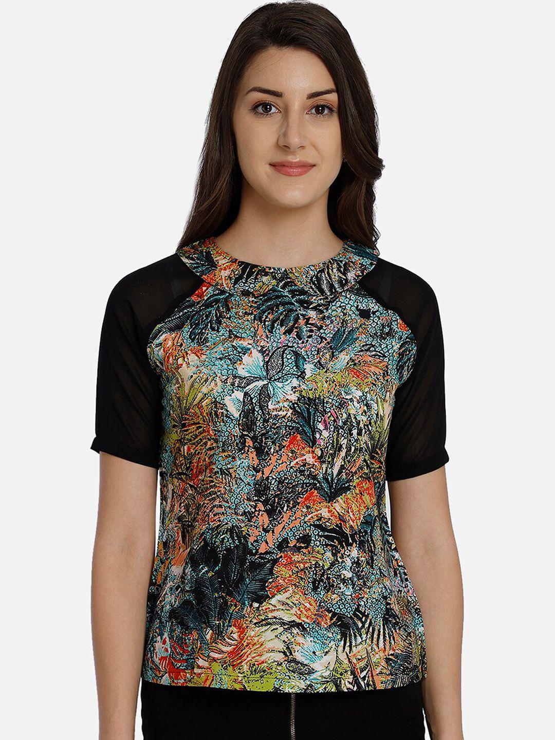 yaadleen multicoloured tropical printed tropical georgette regular top