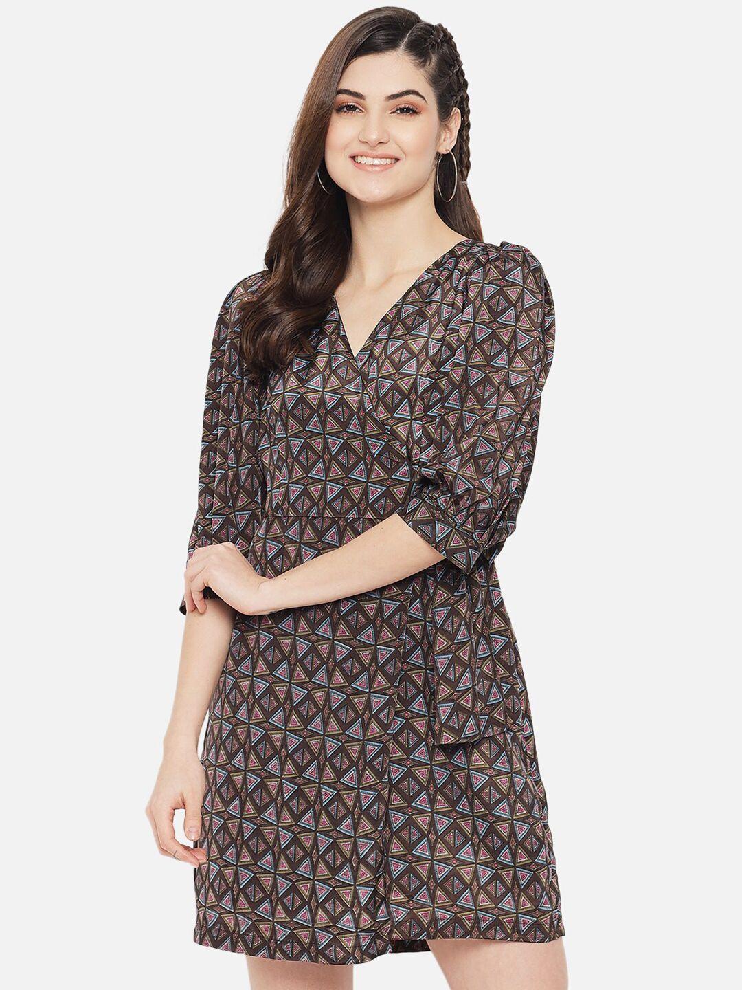 yaadleen printed cuffed sleeve wrap mini dress