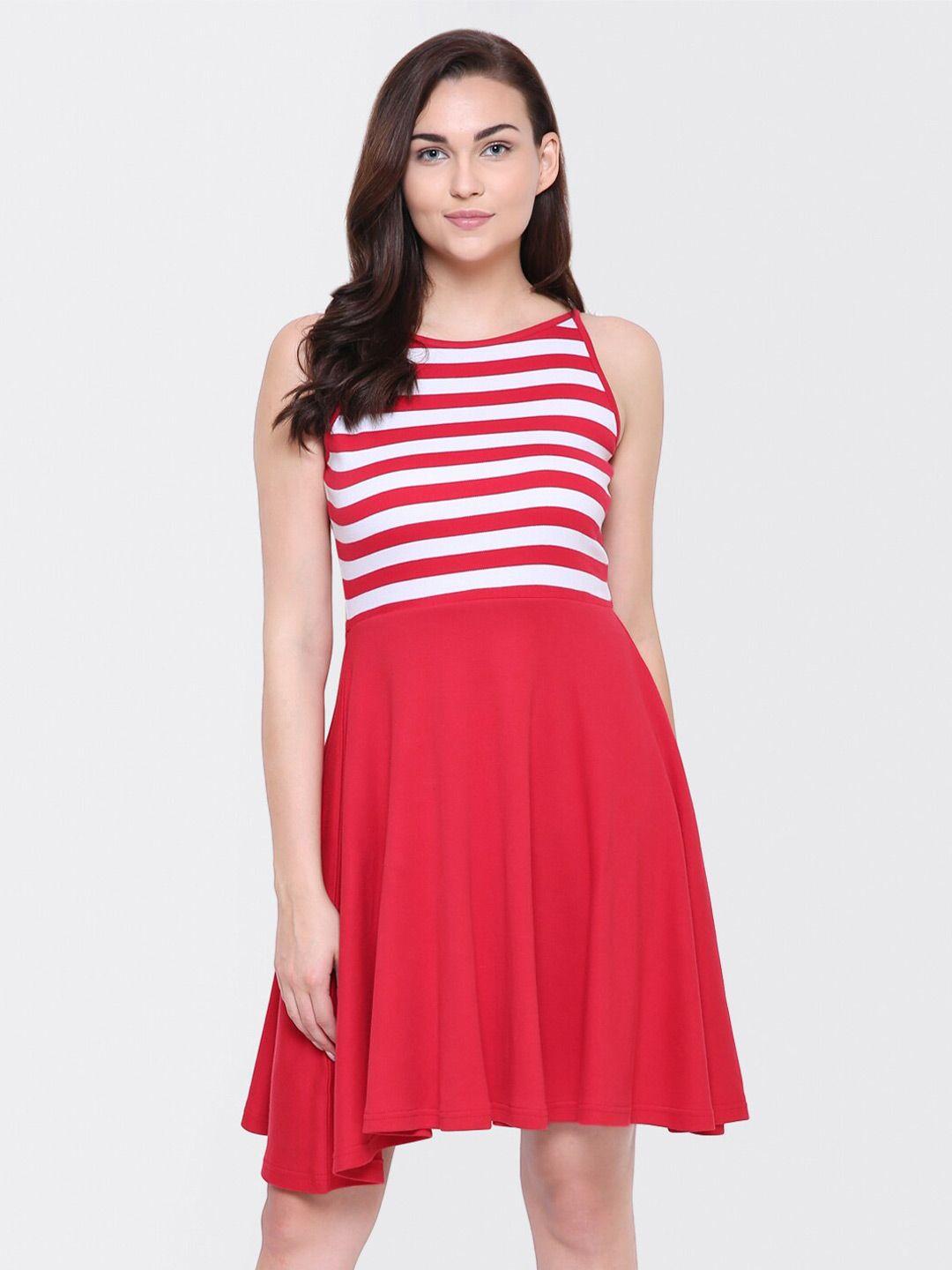 yaadleen red striped fit & flare dress
