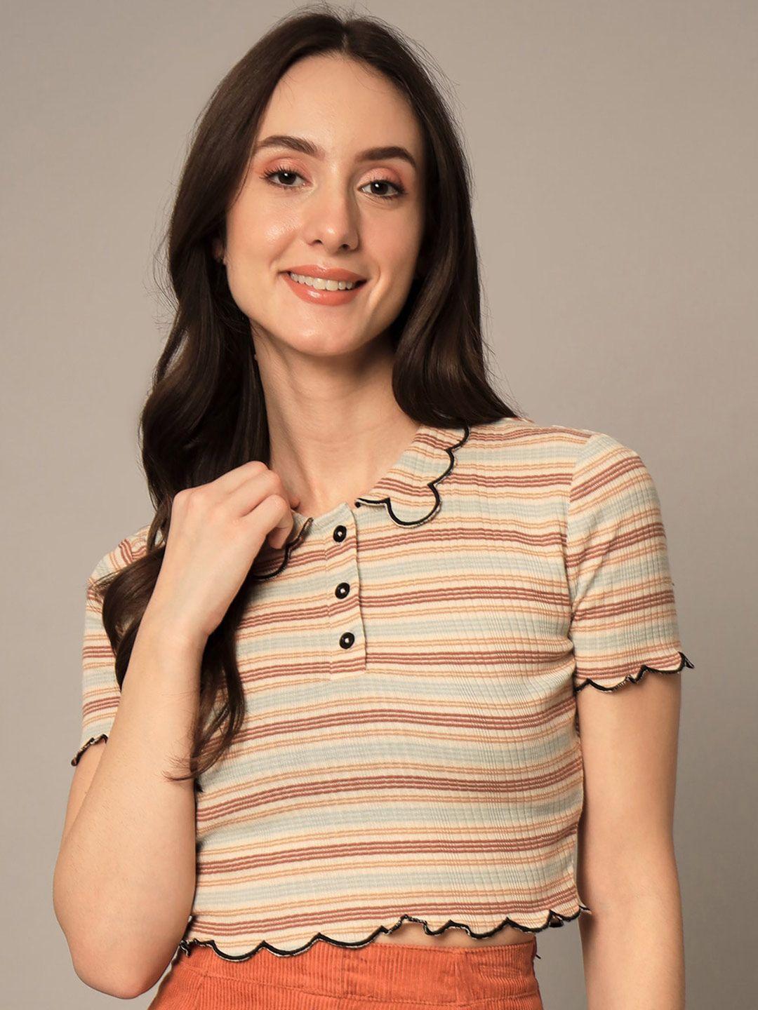 yaadleen striped pure cotton fitted crop top