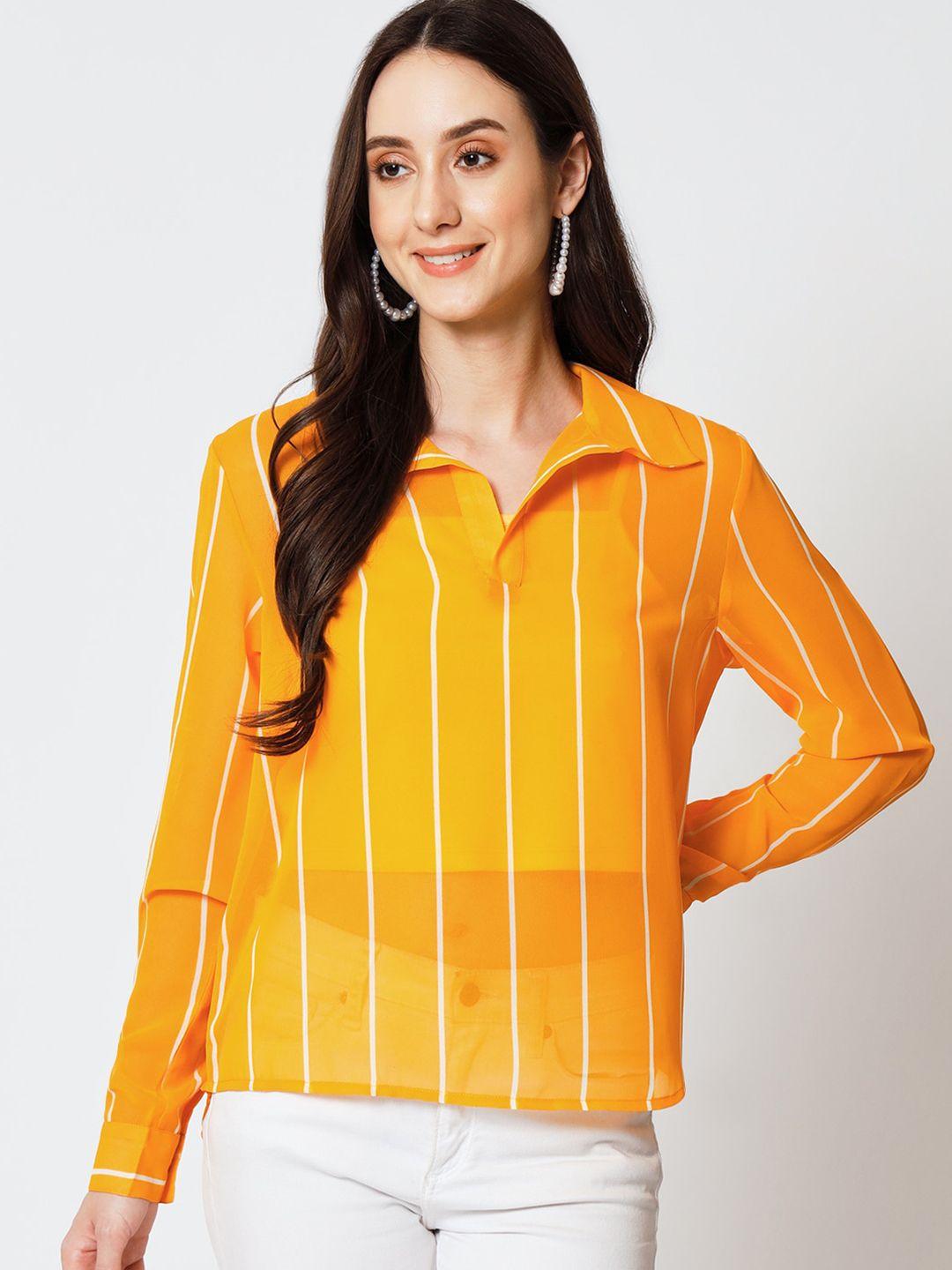 yaadleen vertical striped cuffed sleeves shirt style top