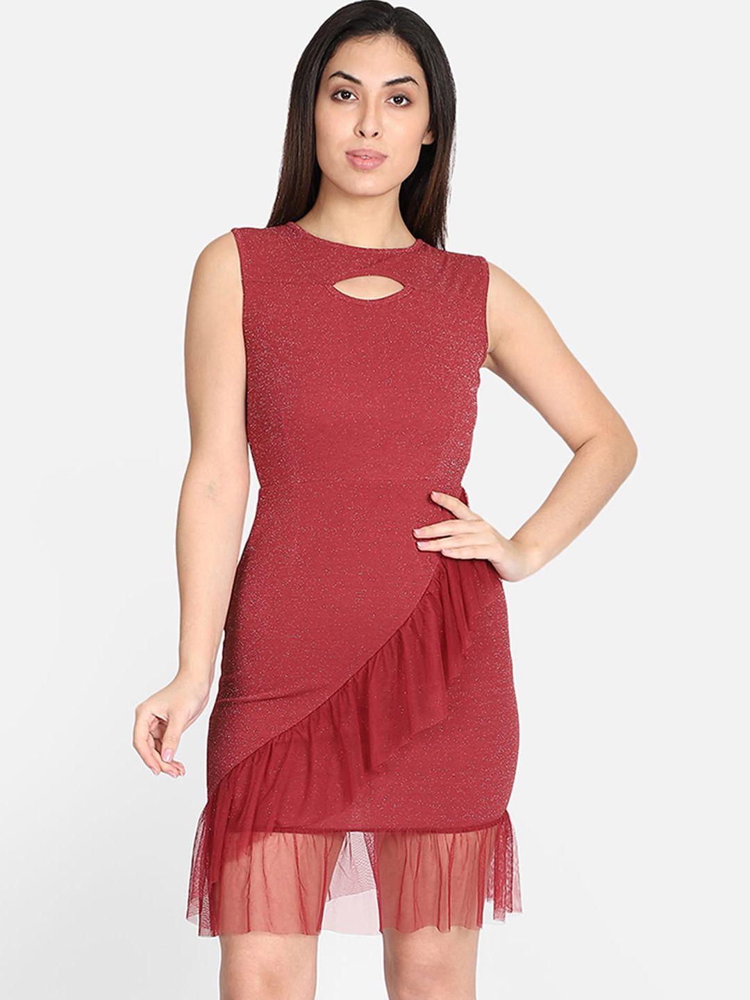 yaadleen women maroon solid sheath dress