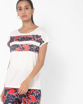 yaela marine flower t-shirt with printed panels