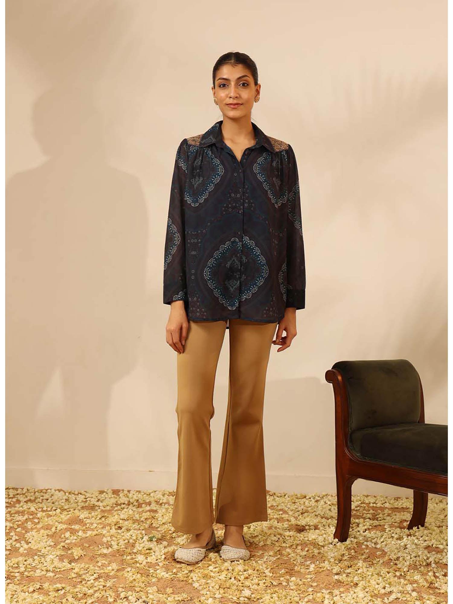 yale blue chiffon shirt with zari embroidery