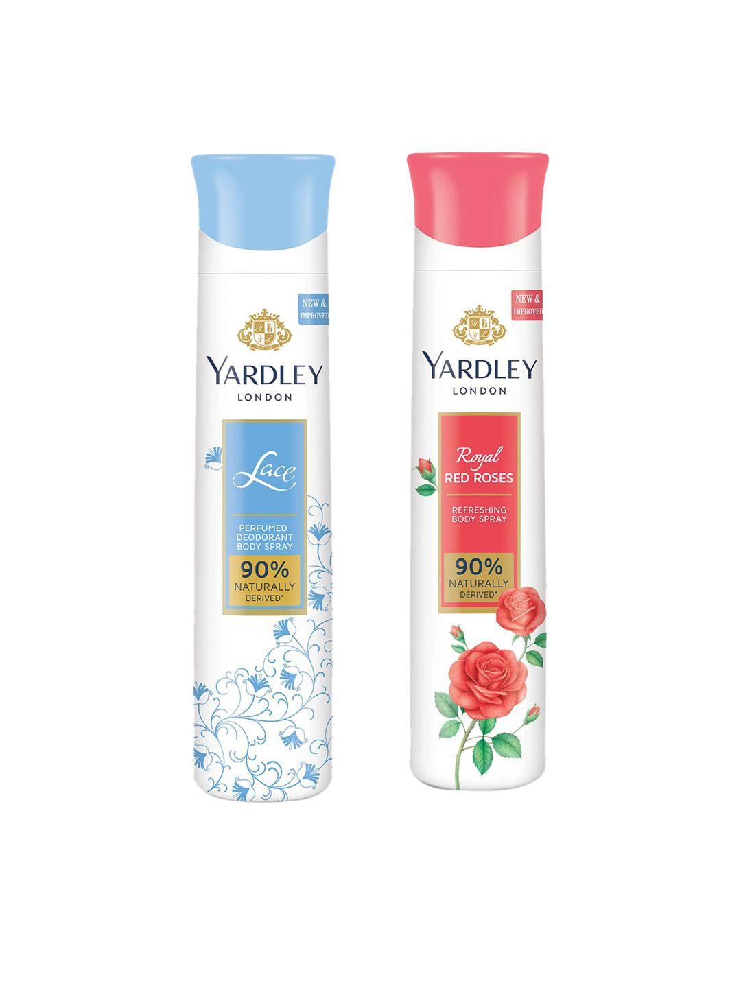 yardley london set of 2 perfumed deodorant body spray lace & royal red rose - 150 ml each