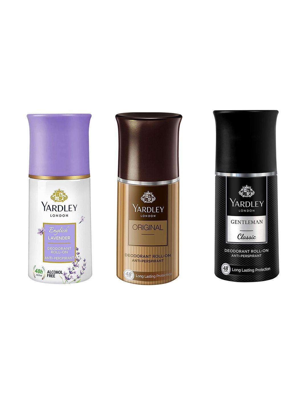yardley london set of 3 anti-perspirant alcohol free deodorant roll-ons - 50ml each