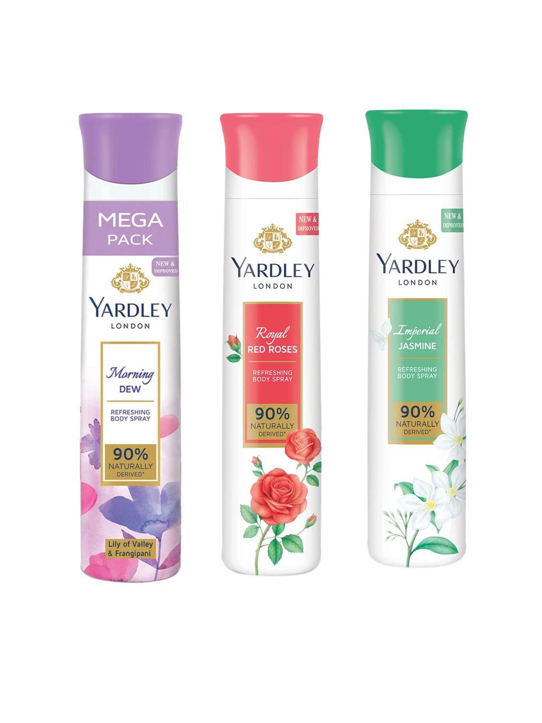 yardley london women set of 3 deo - morning dew + red roses + imperial jasmine- 150ml each
