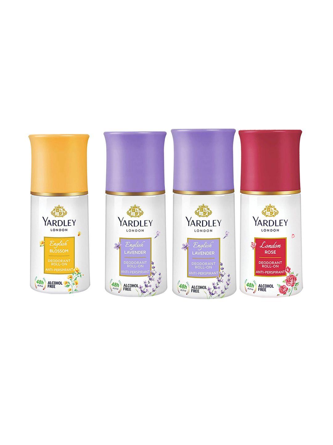 yardley london women set of 4 anti-perspirant alcohol free deodorant roll-ons - 50ml each