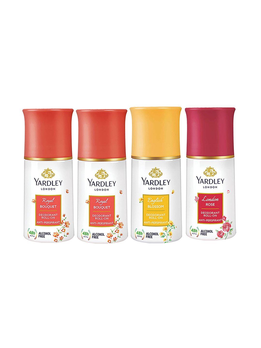 yardley london women set of 4 anti-perspirant alcohol free deodorant roll-ons - 50ml each