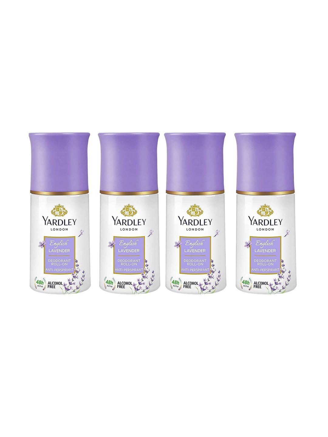 yardley london women set of 4 anti-perspirant english lavender roll-on deo - 50ml each