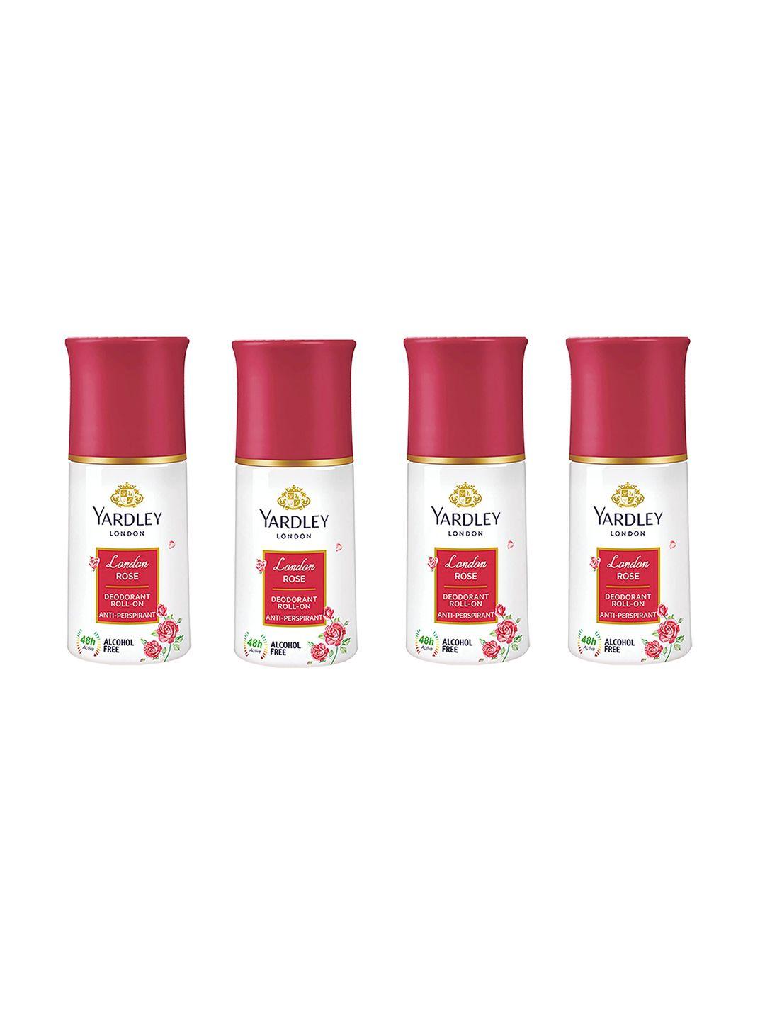 yardley london women set of 4 anti-perspirant london rose deodorant roll-ons - 50ml each