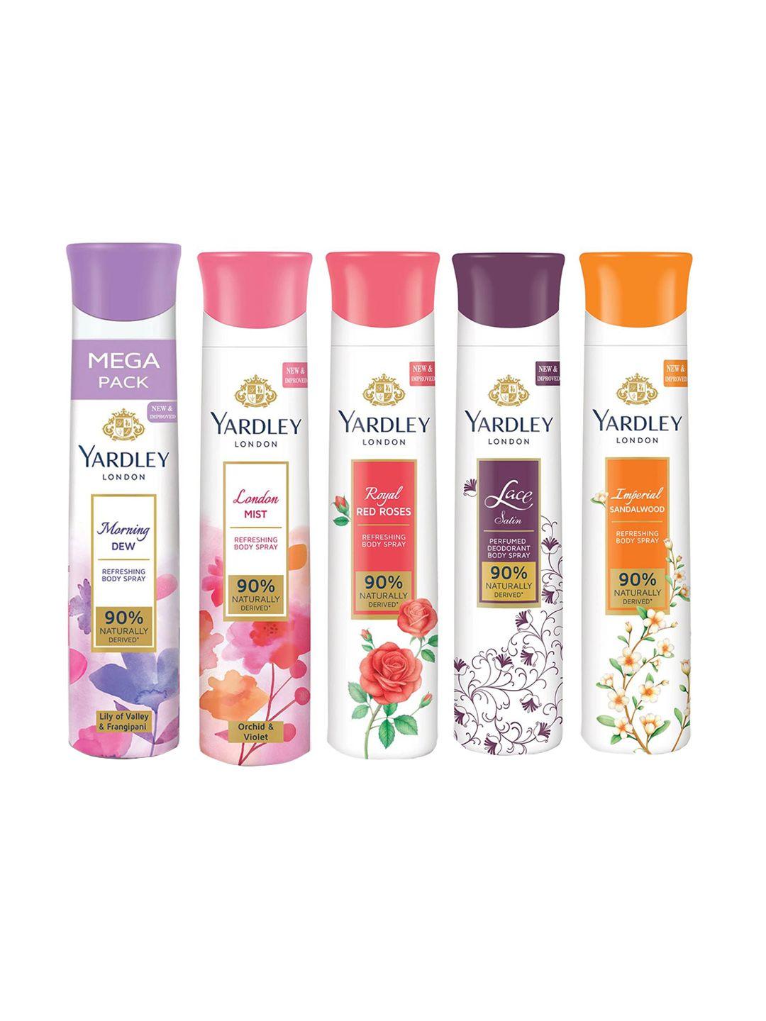 yardley london women set of 5 refreshing deodorant body spray - 150 ml each