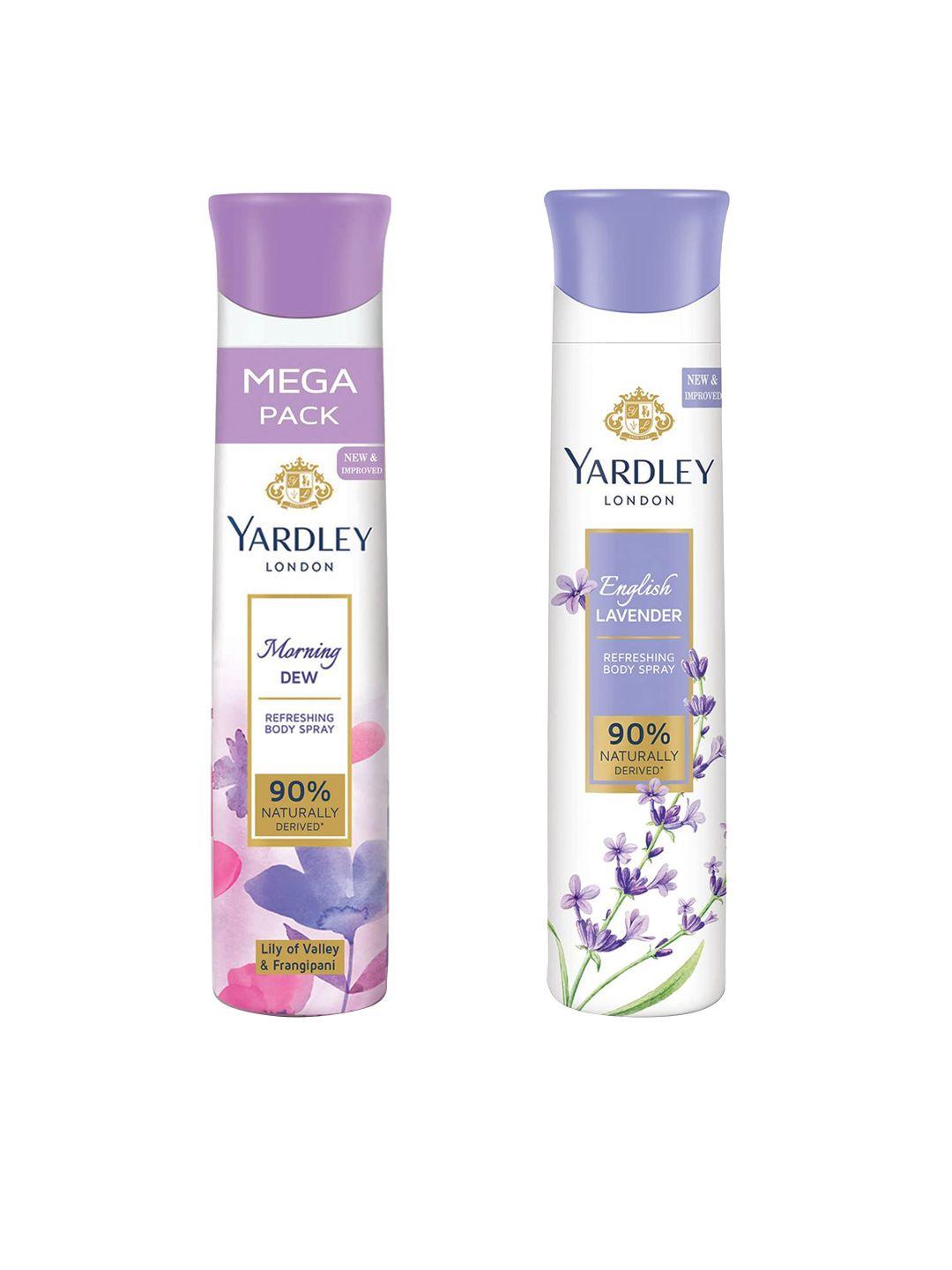 yardley london women set of english lavender & morning dew refreshing body sprays