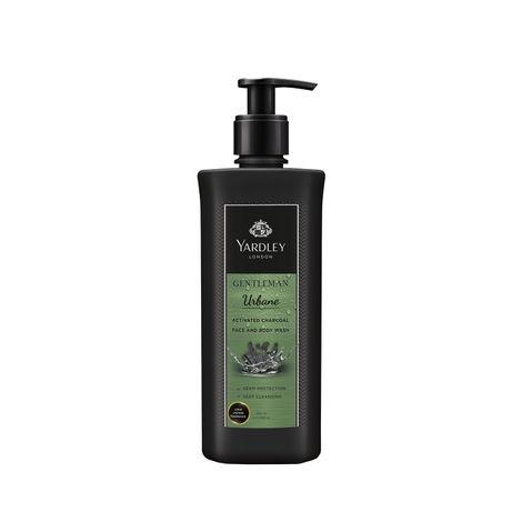 yardley london gentleman urbane, face and body wash for men, with activated charcoal, germ protection & deep cleansing, 250ml shower gel