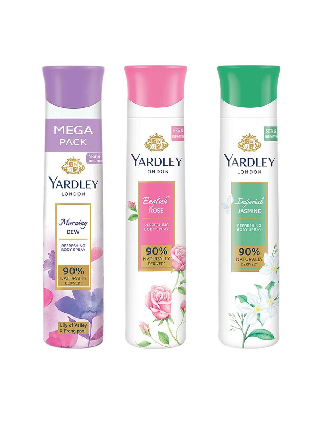 yardley london set of 3 perfumed deodorant body spray morning dew - imperial jasmine & english rose - 150 ml each