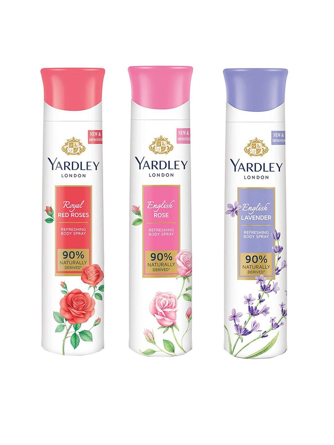 yardley london set of 3 refreshing body sprays - english lavender - english rose - red roses - 150 ml each