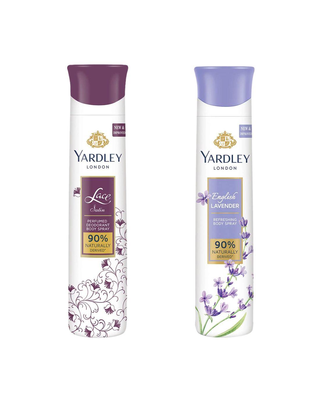 yardley london women set of 2 refreshing deo - lace satin & english lavender - 150ml each