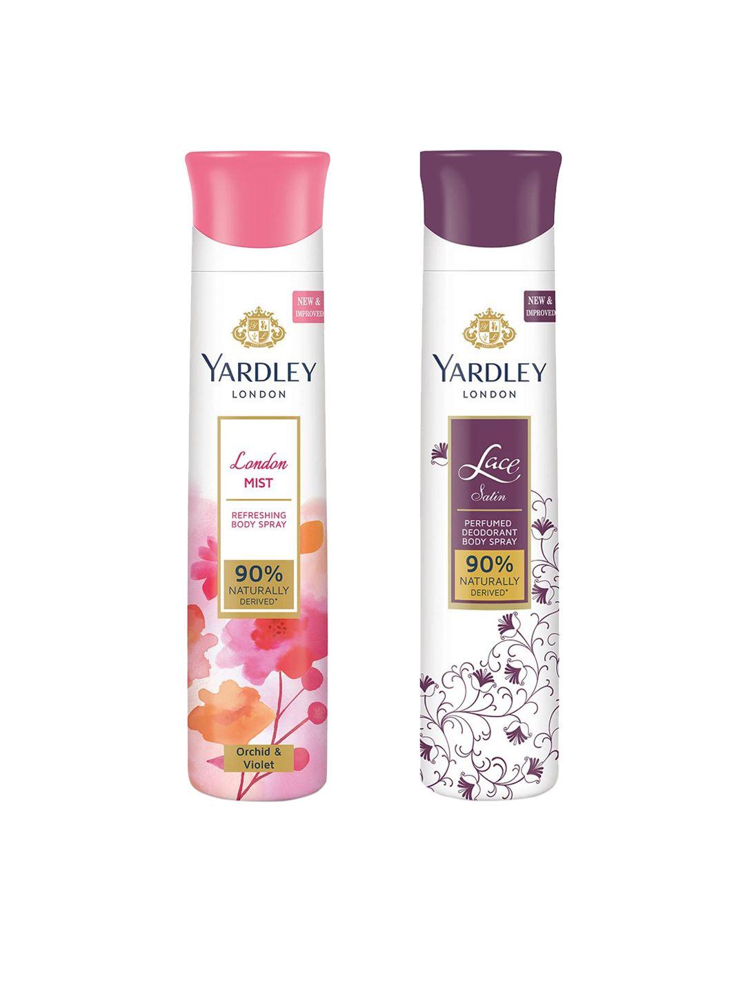 yardley london women set of 2 refreshing deo - lace satin & london mist - 150ml each