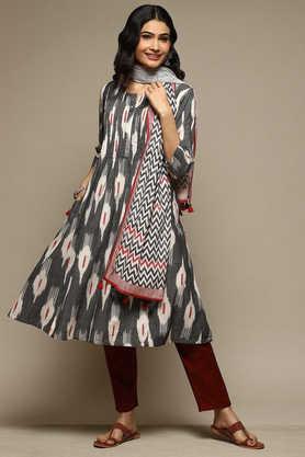 yarn dyed cotton blend woven women's dress scarf set - grey