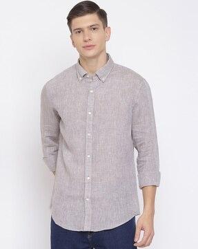 yarn-dyed linen shirt with button-down collar