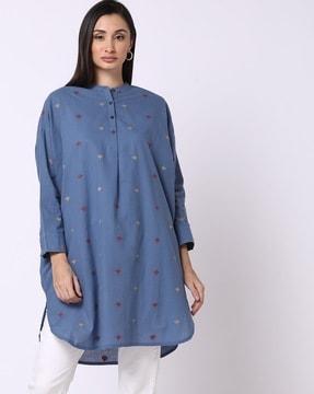 yarn-dyed mandarin collar shirter tunic