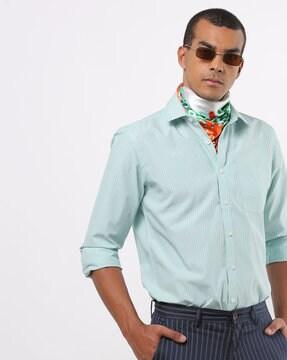 yarn dyed striped modern fit shirt with patch pocket