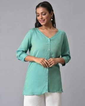 yarn-dyed v-neck straight tunic