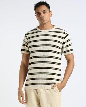 yarn striper crew-neck flatknit t-shirt