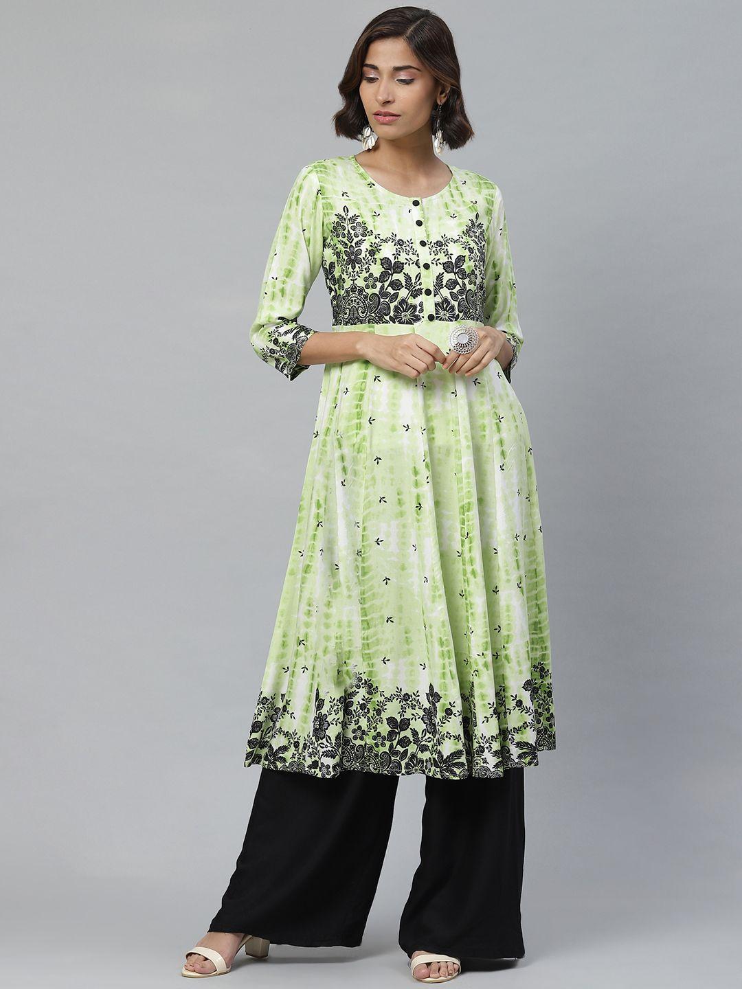 yash gallery women green & black dyed a-line kurta