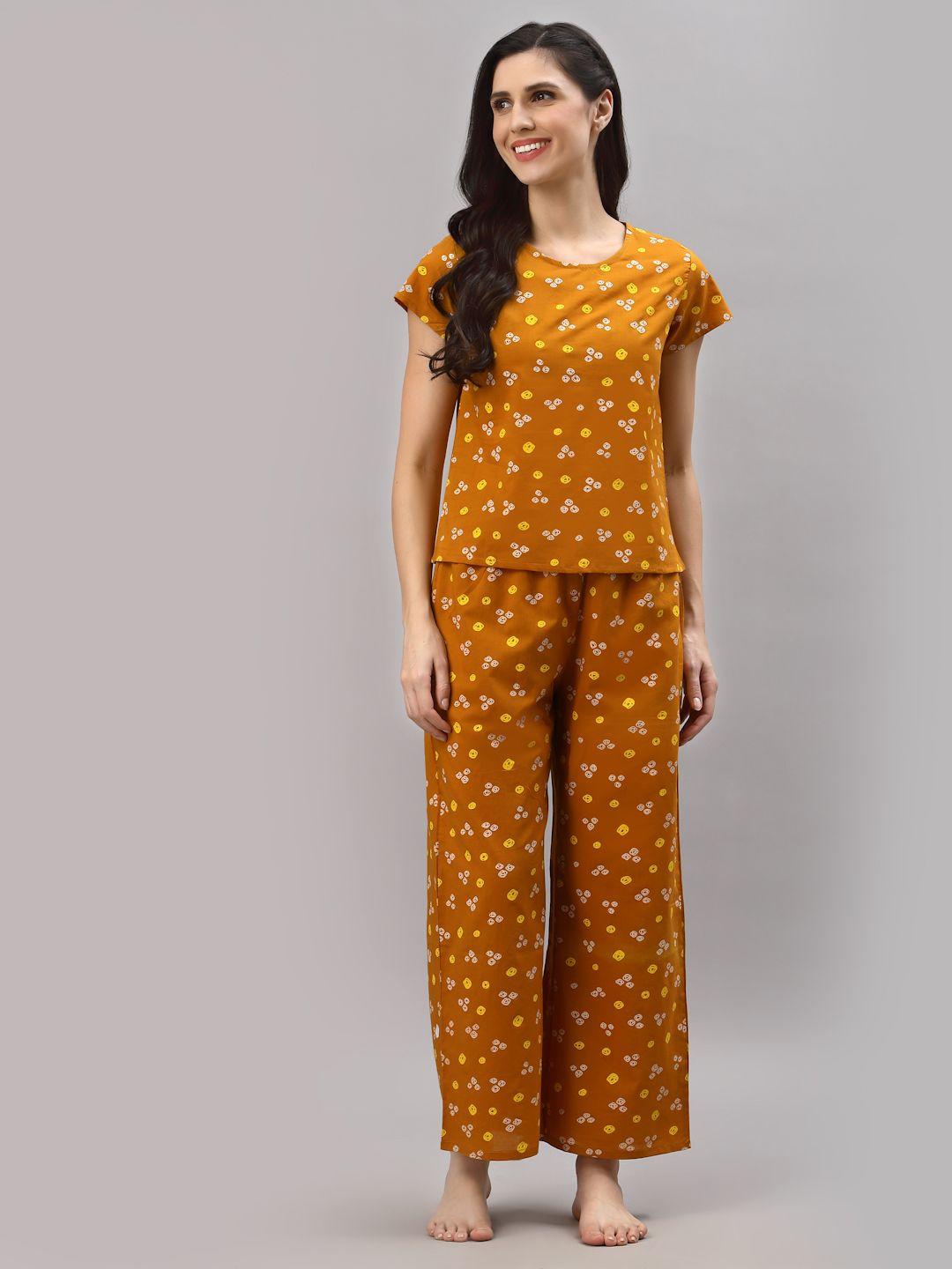 yash gallery women mustard printed night suit
