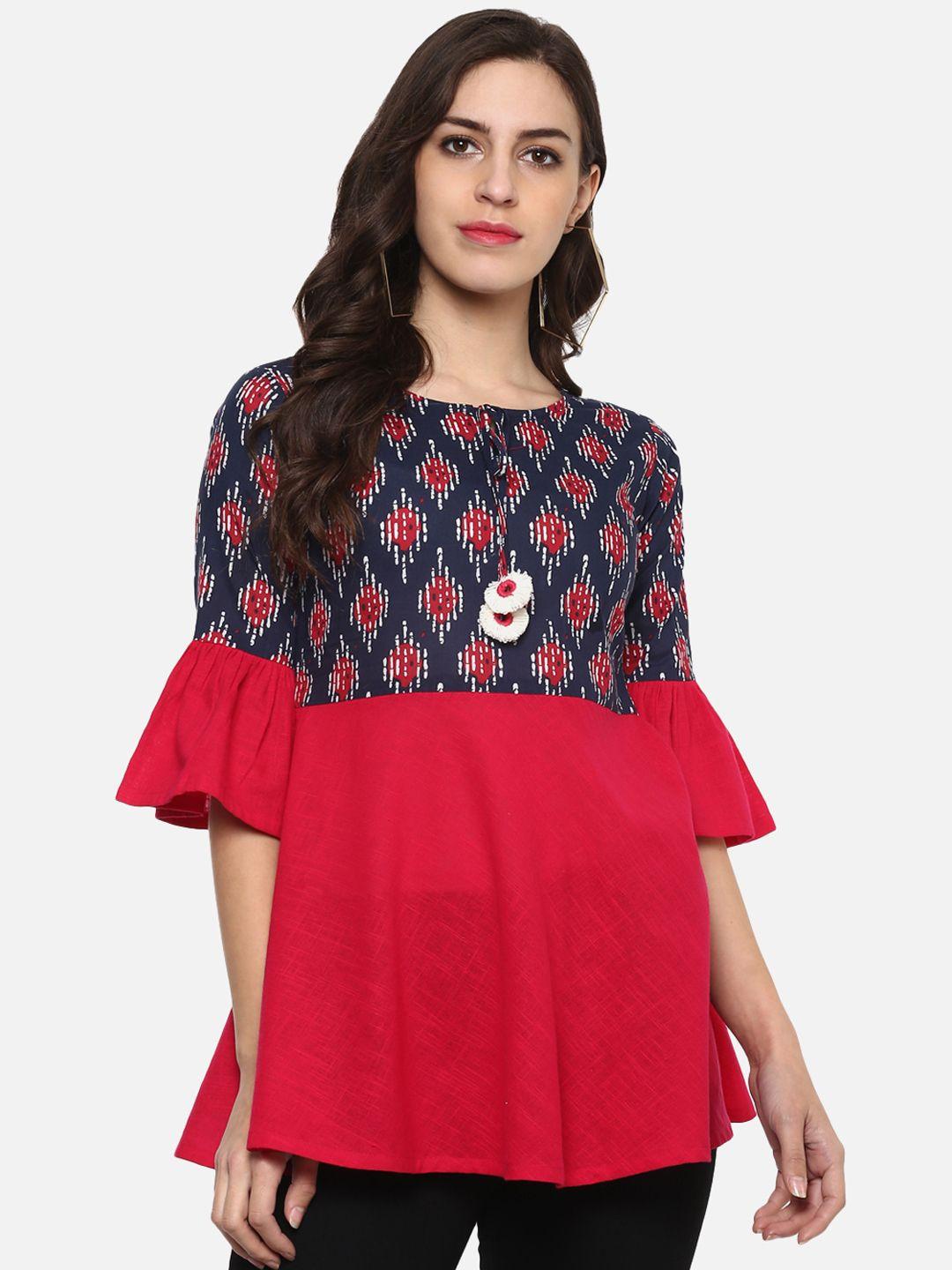 yash gallery women red printed a-line top